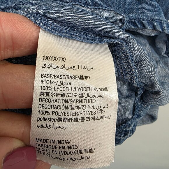 Style & Co Blue Chambray Embroidered Button-Up Shirt Lace-Up Back 1X Boho - Picture 11 of 14